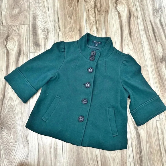 BANANA REPUBLIC | Emerald Green Jacket 3/4 Sleeves Button Front | Size Medium P - Picture 1 of 7